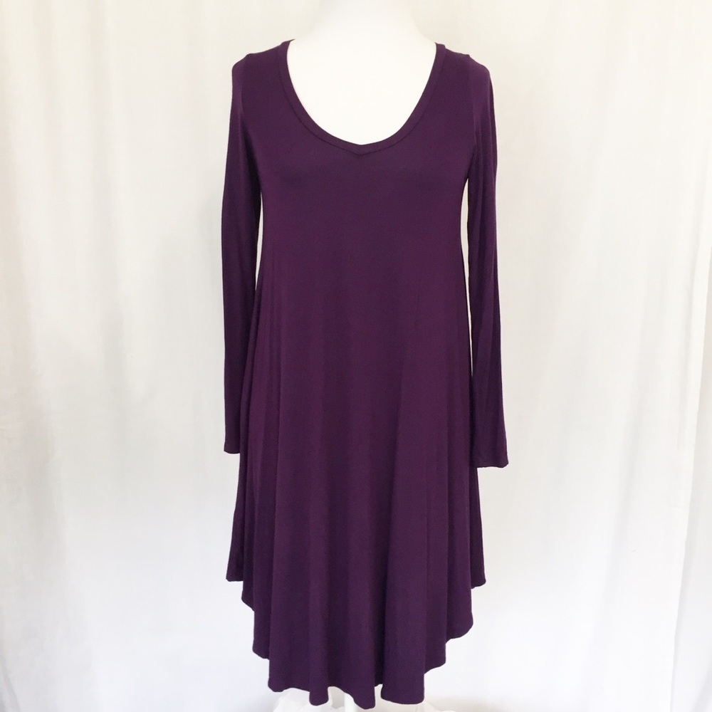 REBORN J PURPLE V NECK LONG SLEEVE T-SHIRT DRESS